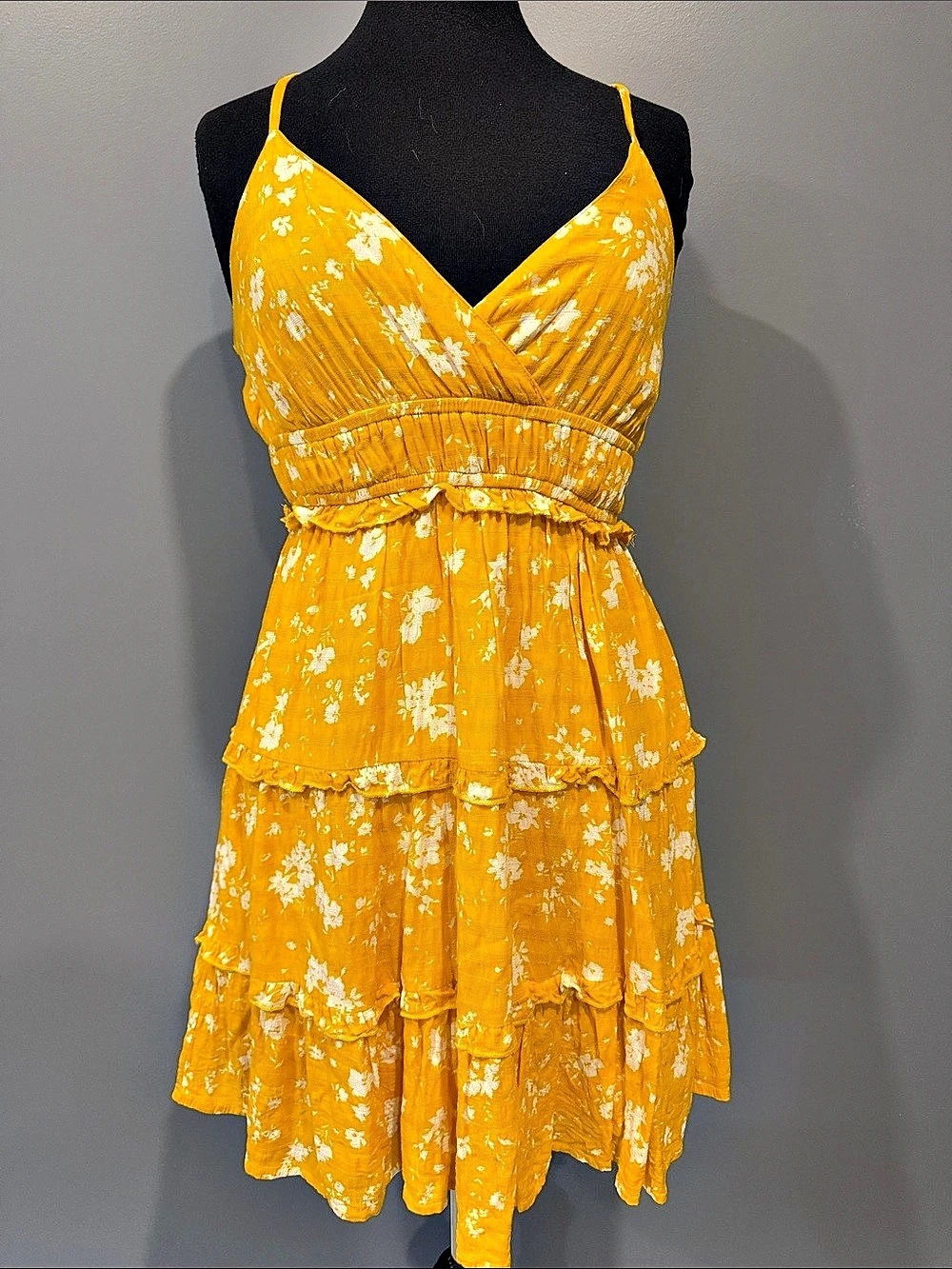 Floral Tiered Mini Dress in Yellow Like New